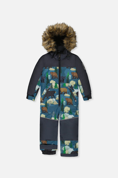 Kids One Piece Discover Snowsuit Blue Bear Print - J10DB77_1J052