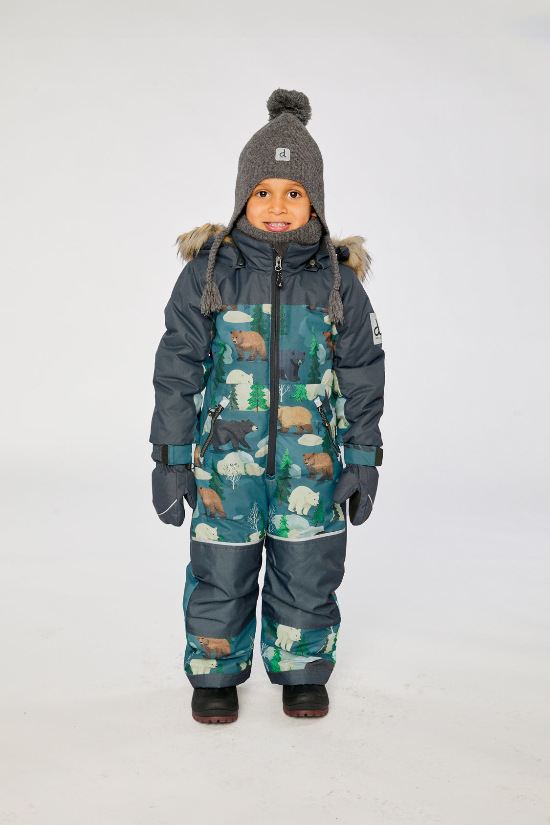 Kids One Piece Discover Snowsuit Blue Bear Print - J10DB77_1J052