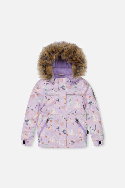Two Piece Discover Snowsuit Purple Printed Cats