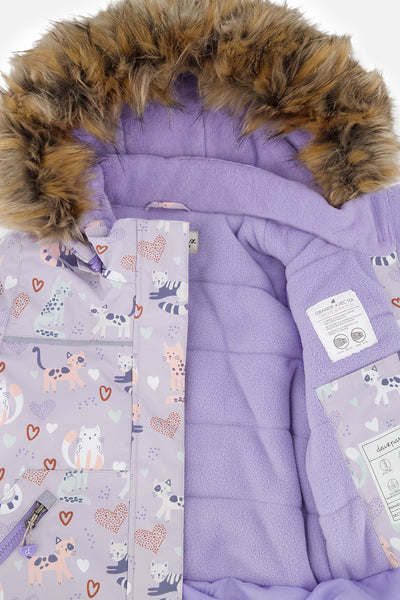 Two Piece Discover Snowsuit Purple Printed Cats