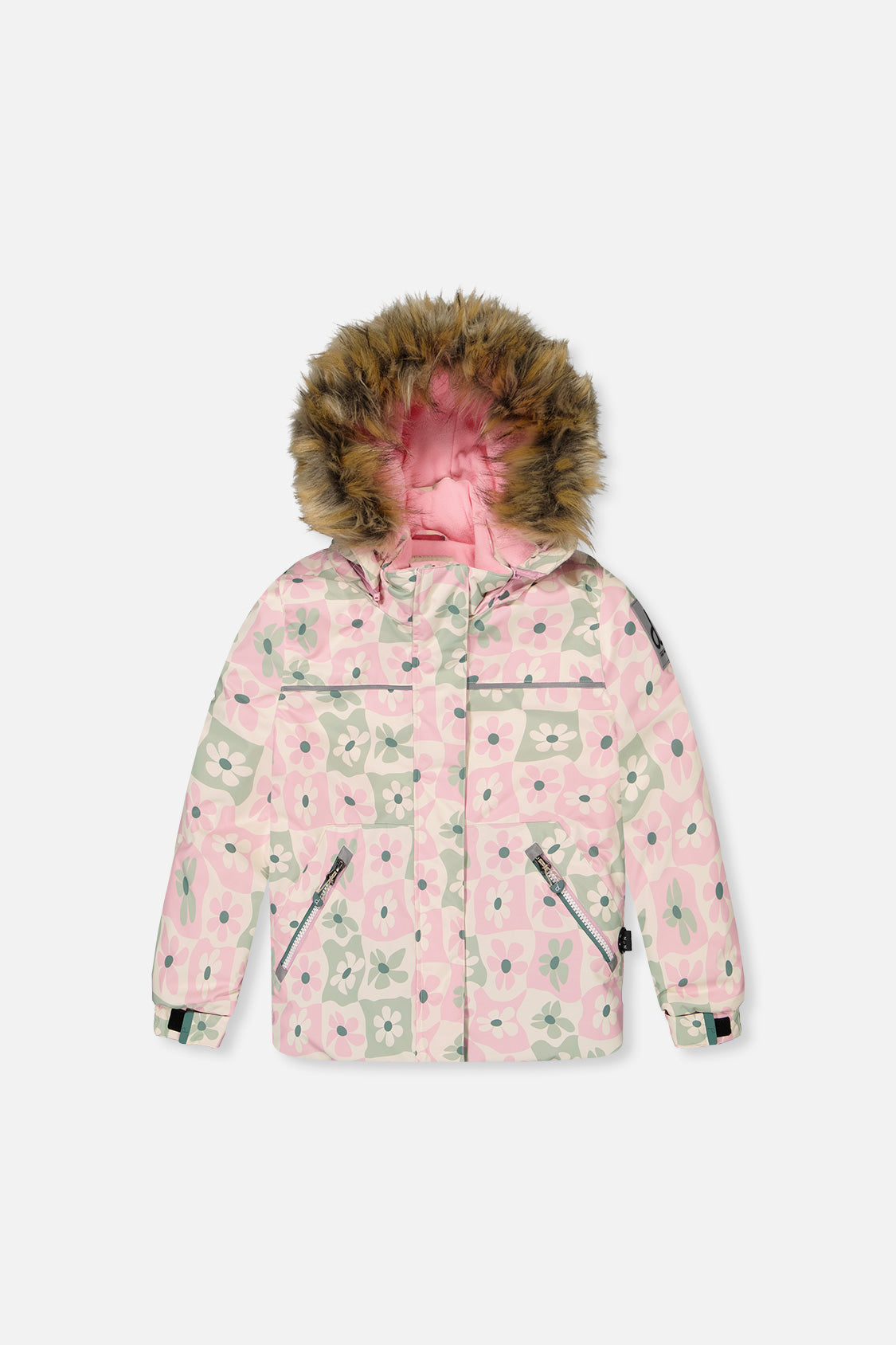 Two Piece Discover Snowsuit White With Retro Pink Print - J10DG80_1J017