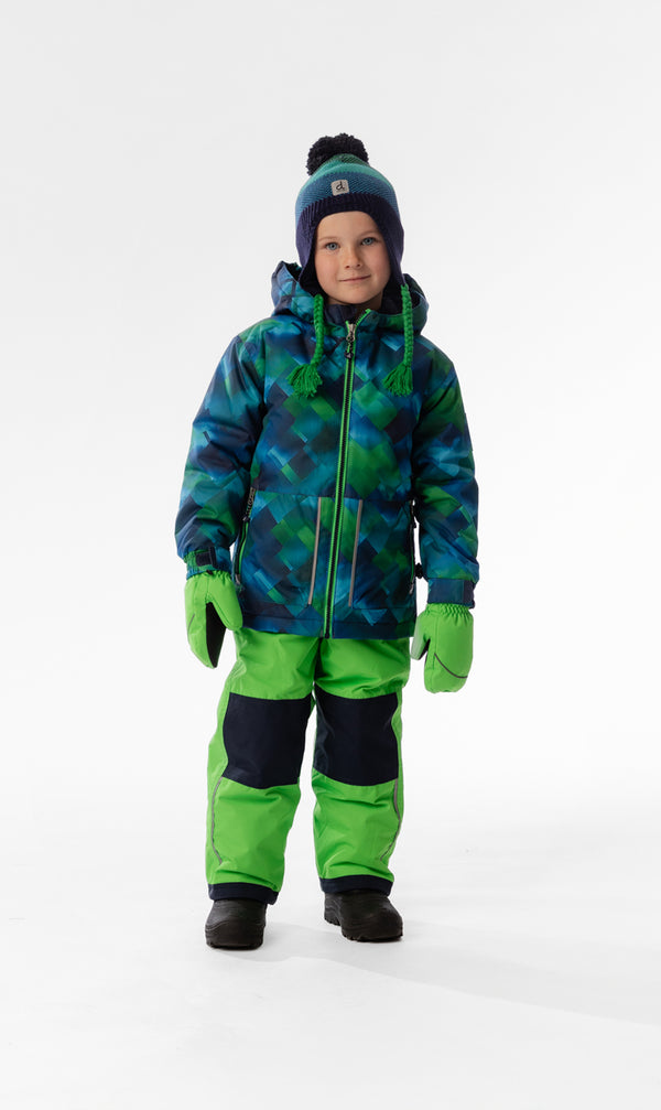 Leichter zweiteiliger Chill-Schneeanzug mit blau-grünem Karomuster
