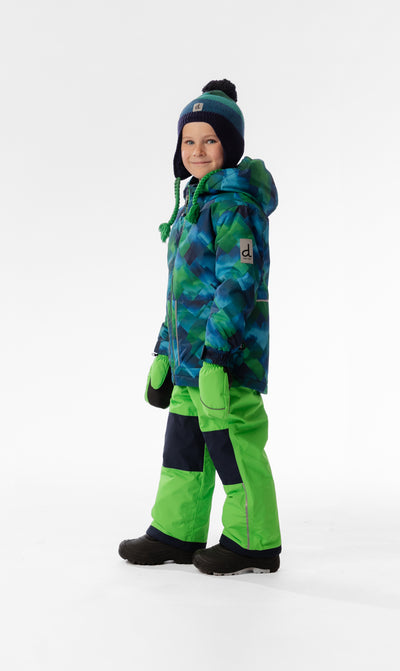 Leichter zweiteiliger Chill-Schneeanzug mit blau-grünem Karomuster