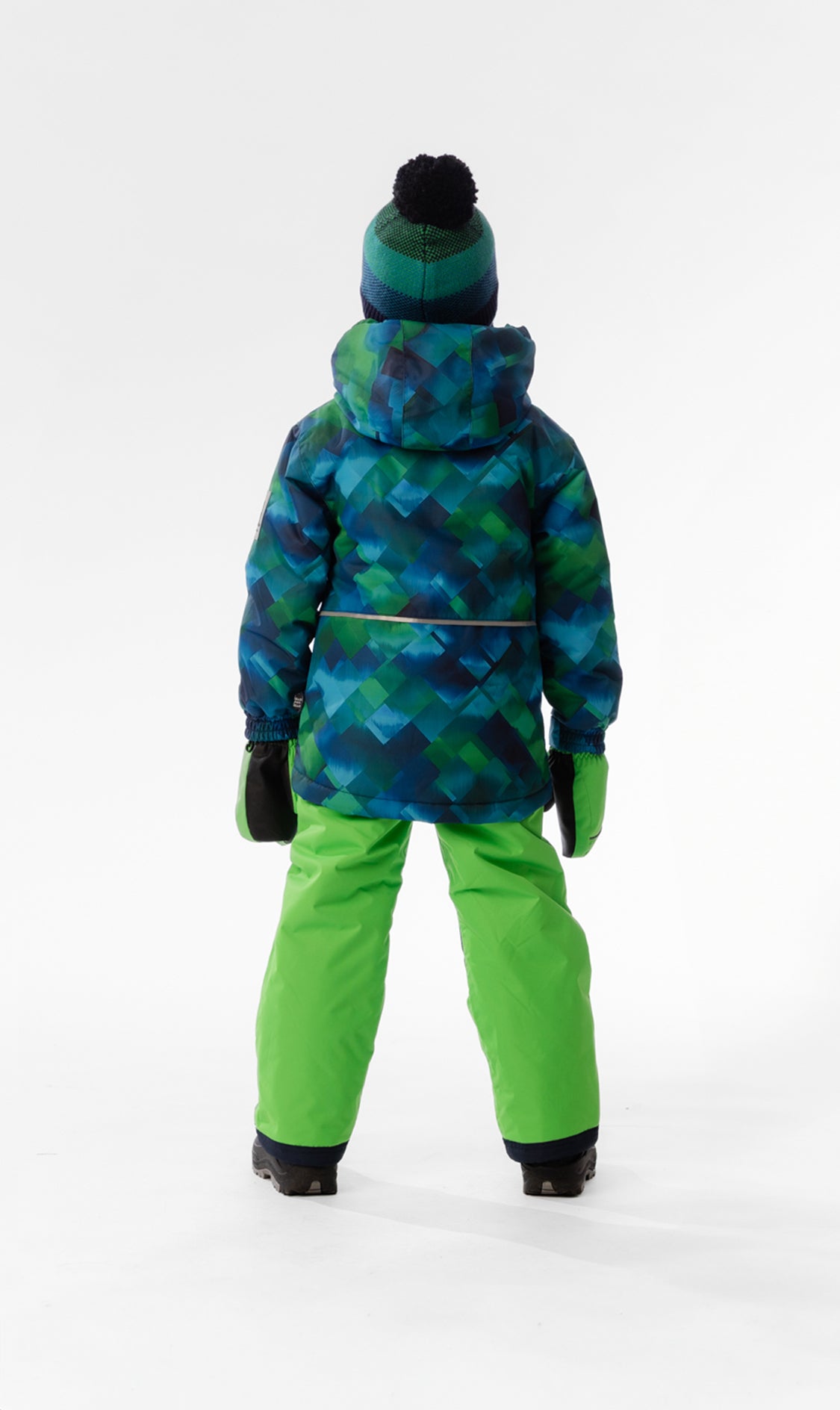 Leichter zweiteiliger Chill-Schneeanzug mit blau-grünem Karomuster