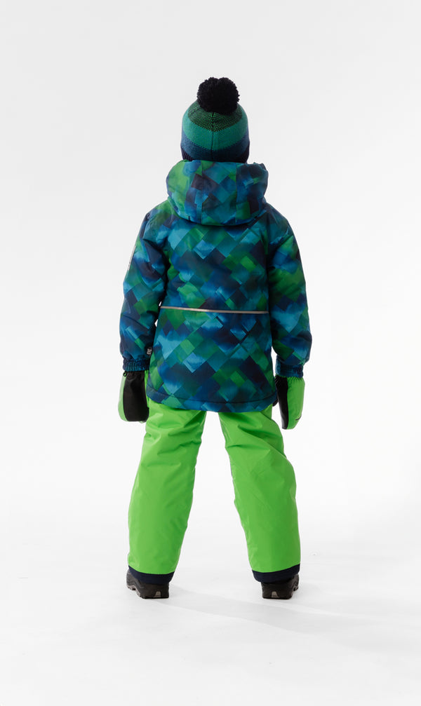Leichter zweiteiliger Chill-Schneeanzug mit blau-grünem Karomuster
