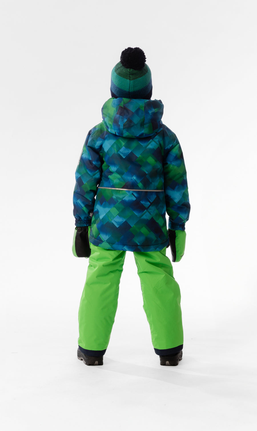 Leichter zweiteiliger Chill-Schneeanzug mit blau-grünem Karomuster