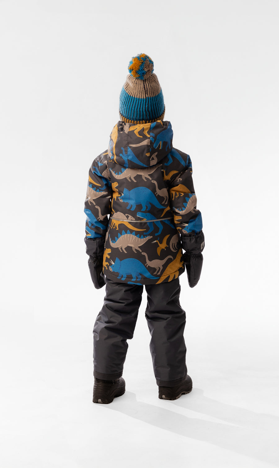 Leichter zweiteiliger Chill-Schneeanzug mit grauem und blauem Dinosauriermuster