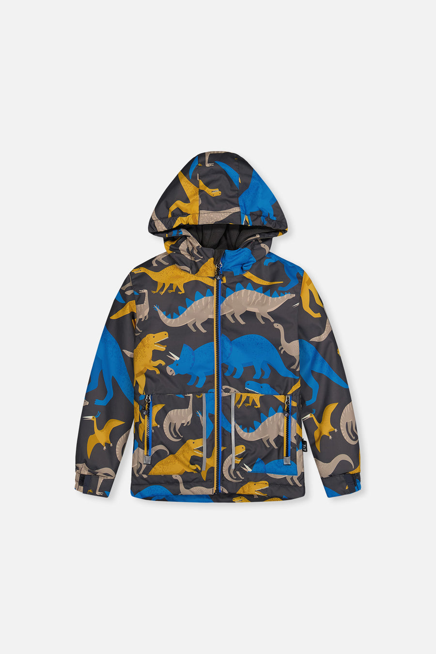 Leichter zweiteiliger Chill-Schneeanzug mit grauem und blauem Dinosauriermuster
