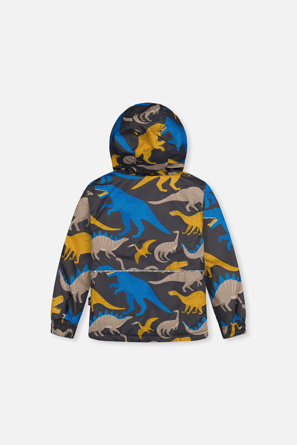 Leichter zweiteiliger Chill-Schneeanzug mit grauem und blauem Dinosauriermuster