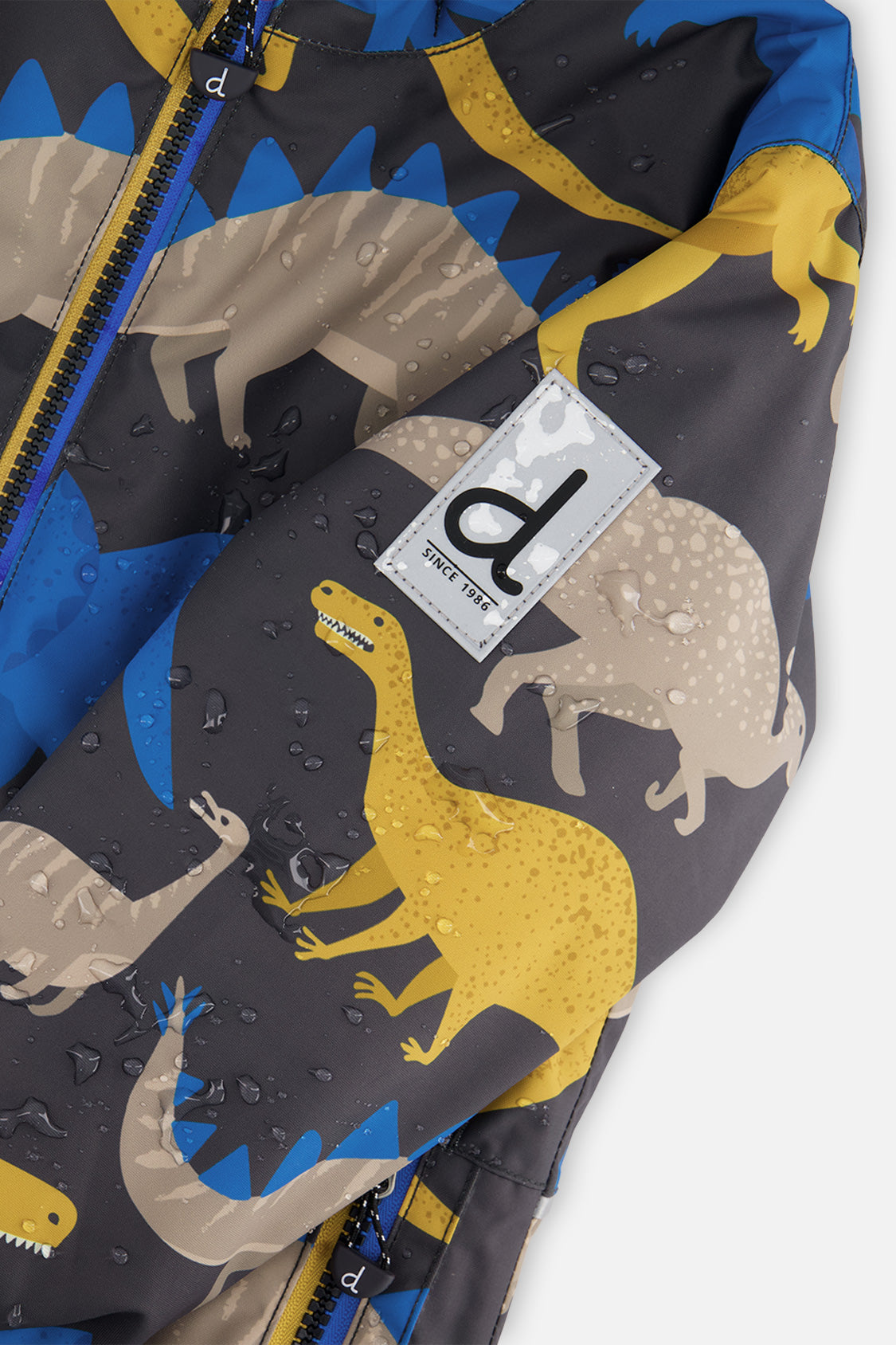 Leichter zweiteiliger Chill-Schneeanzug mit grauem und blauem Dinosauriermuster