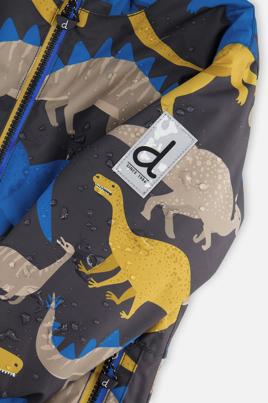 Leichter zweiteiliger Chill-Schneeanzug mit grauem und blauem Dinosauriermuster