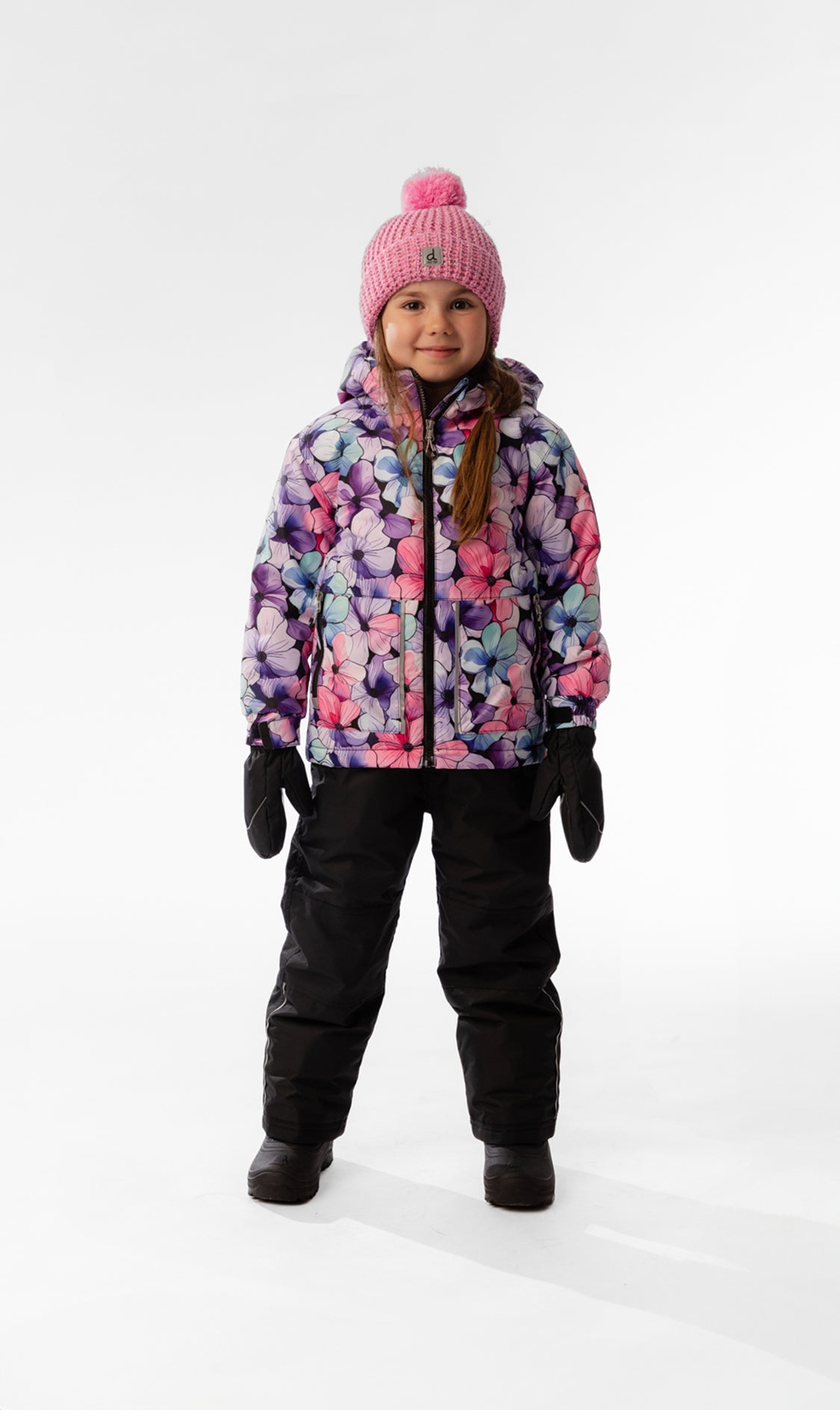 Leichter zweiteiliger Chill-Schneeanzug mit lila Blumenmuster