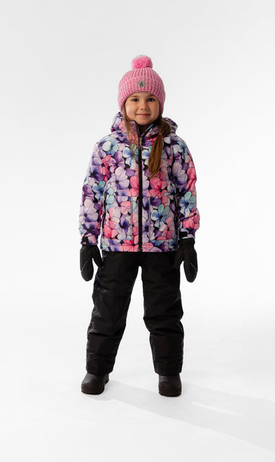 Leichter zweiteiliger Chill-Schneeanzug mit lila Blumenmuster