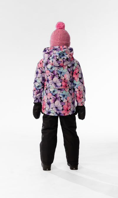 Leichter zweiteiliger Chill-Schneeanzug mit lila Blumenmuster