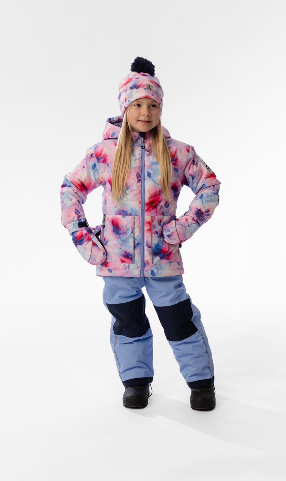 Leichter zweiteiliger Chill-Schneeanzug Mauve mit Blumenmuster