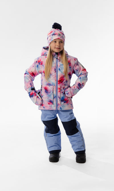 Leichter zweiteiliger Chill-Schneeanzug Mauve mit Blumenmuster