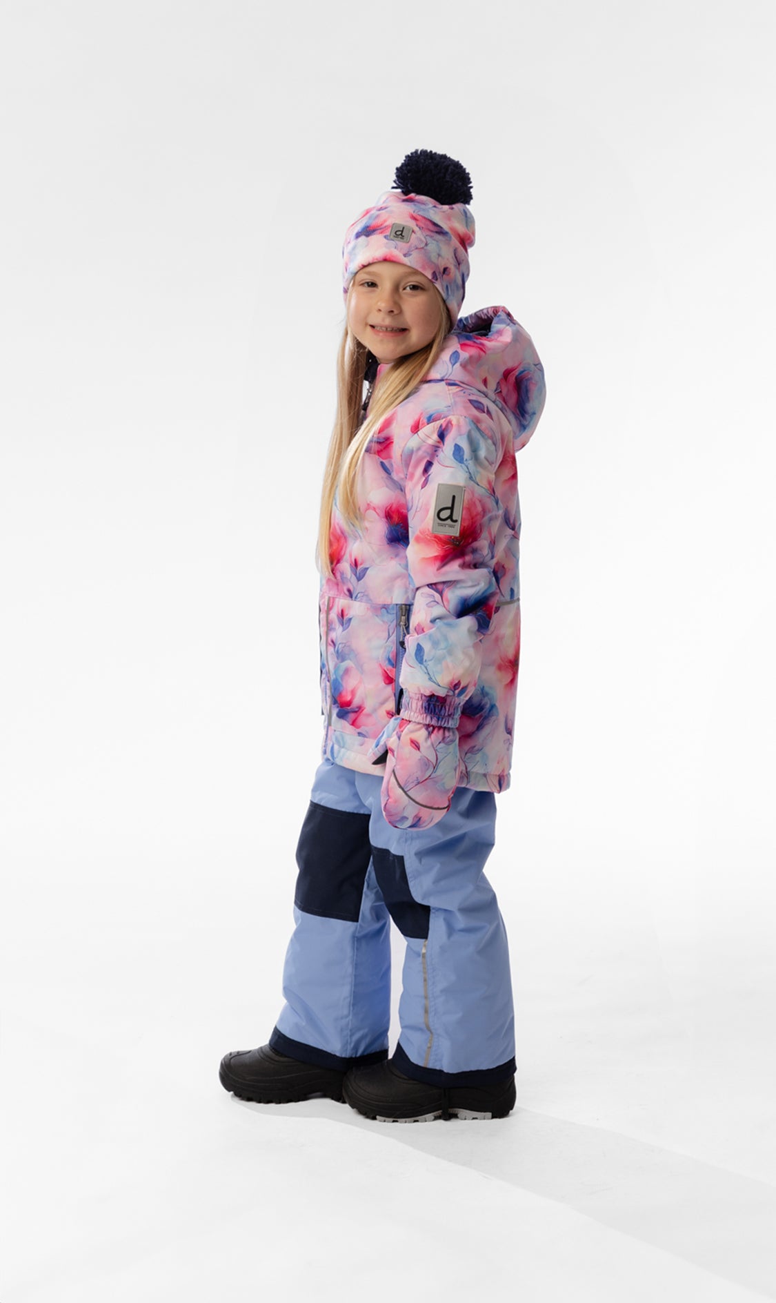 Leichter zweiteiliger Chill-Schneeanzug Mauve mit Blumenmuster