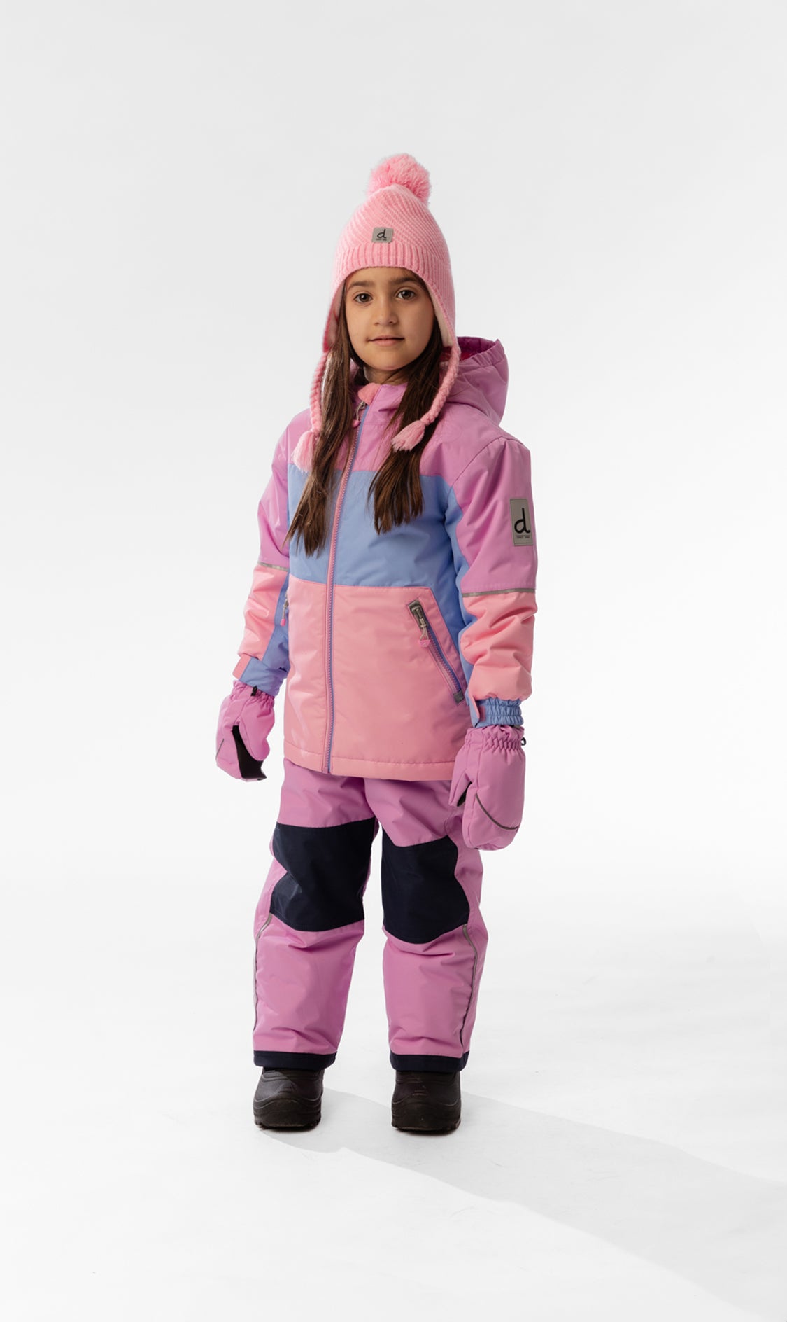 Leichter zweiteiliger Chill-Schneeanzug in Rosa, Blau und Mauve
