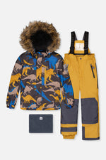 Two Piece Play Snowsuit Grey And Blue Dinosaur Print With Yellow Pants - J10PB41_02130