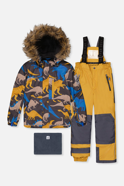 Two Piece Play Snowsuit Grey And Blue Dinosaur Print With Yellow Pants - J10PB41_02130