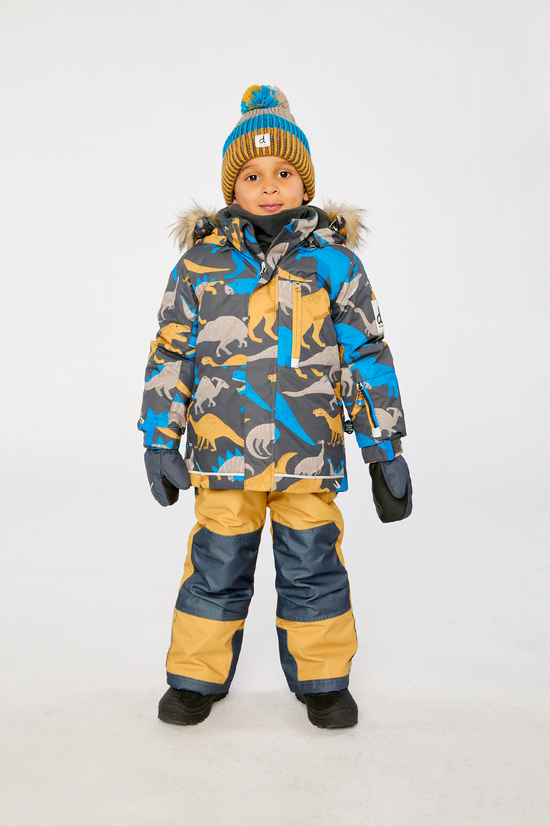 Two Piece Play Snowsuit Grey And Blue Dinosaur Print With Yellow Pants - J10PB41_02130
