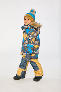 Two Piece Play Snowsuit Grey And Blue Dinosaur Print With Yellow Pants - J10PB41_02130