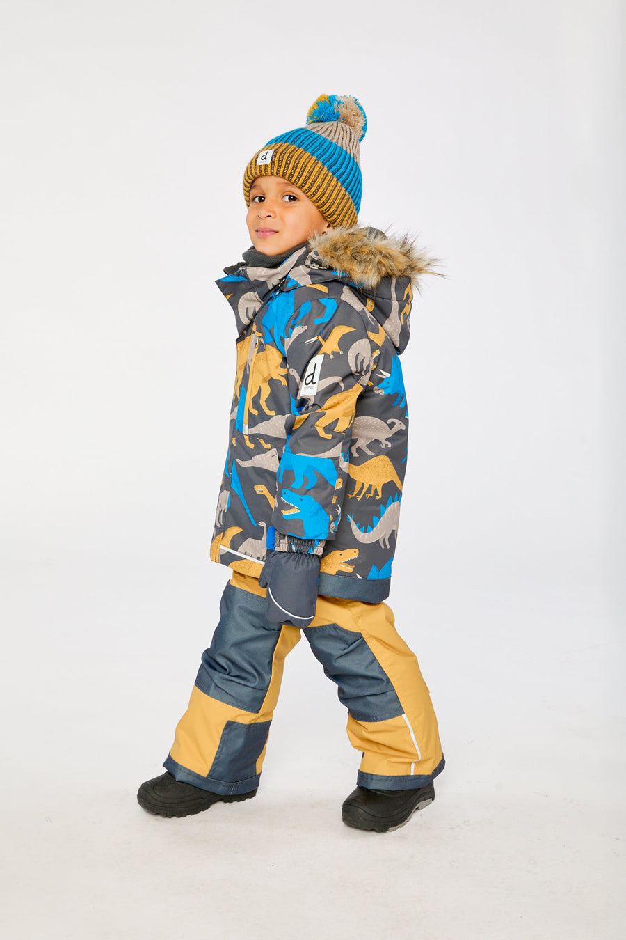 Two Piece Play Snowsuit Grey And Blue Dinosaur Print With Yellow Pants - J10PB41_02130