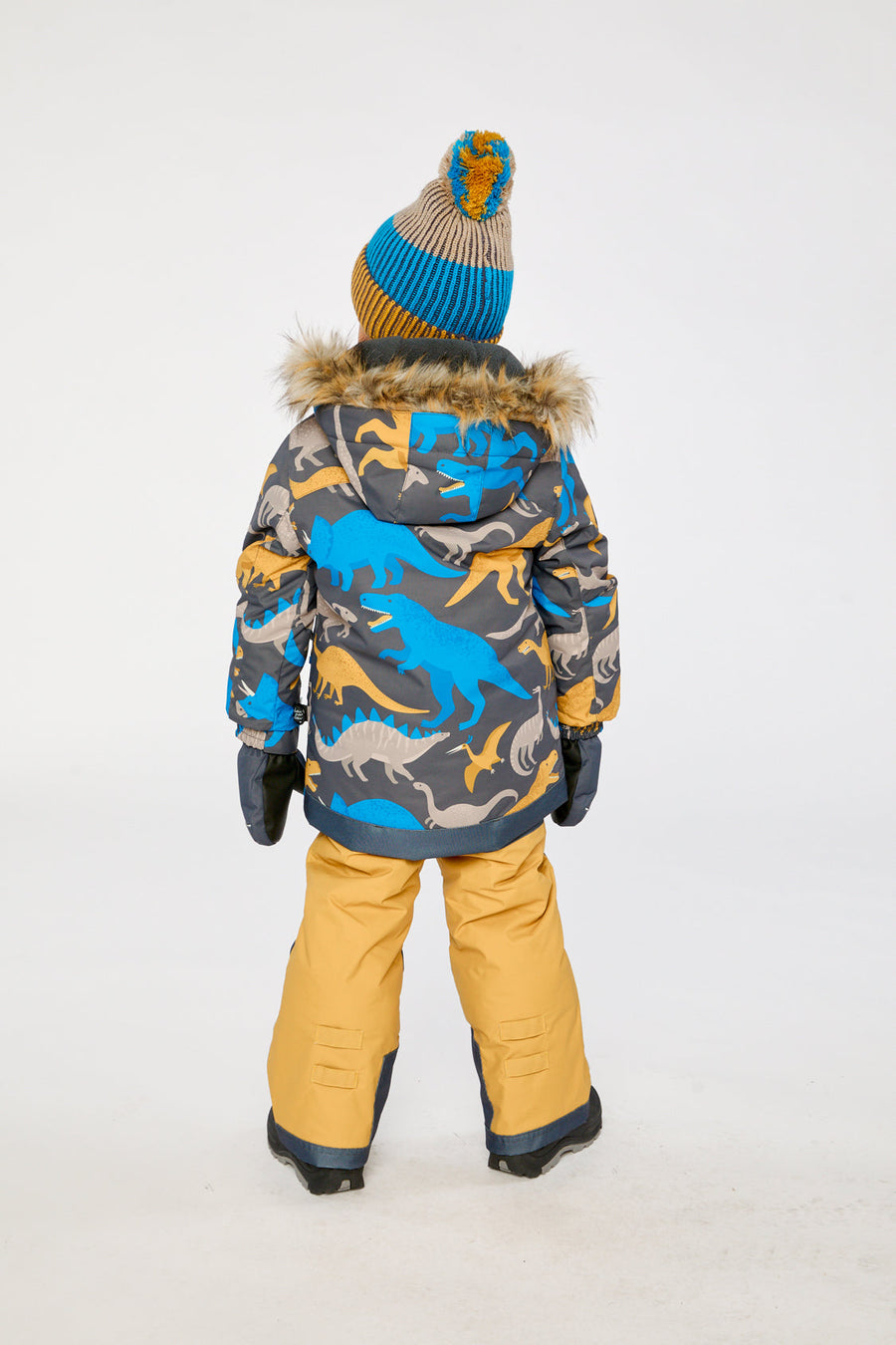 Two Piece Play Snowsuit Grey And Blue Dinosaur Print With Yellow Pants - J10PB41_02130
