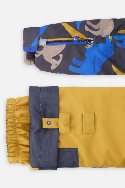 Two Piece Play Snowsuit Grey And Blue Dinosaur Print With Yellow Pants - J10PB41_02130