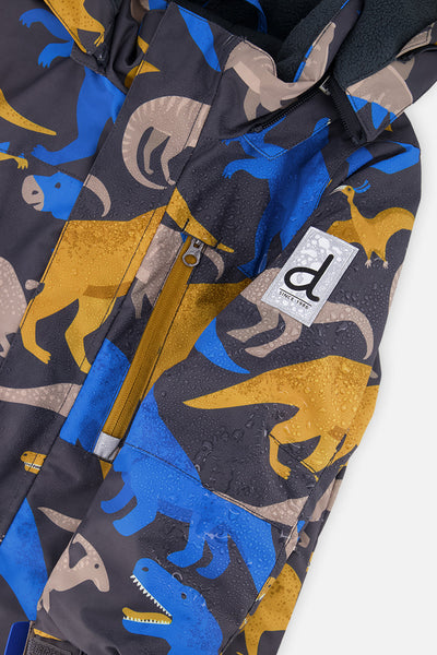 Two Piece Play Snowsuit Grey And Blue Dinosaur Print With Yellow Pants - J10PB41_02130