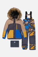 Two Piece Play Snowsuit Colorblock With Grey And Blue Dinosaur Print Pants - J10PB41_04930