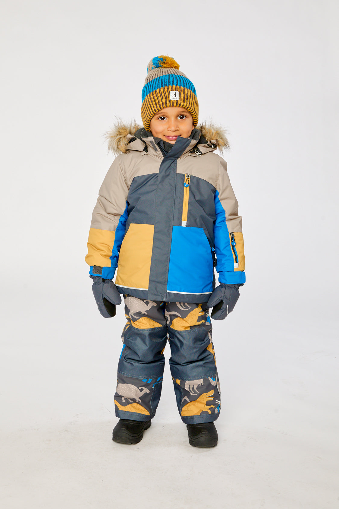 Two Piece Play Snowsuit Colorblock With Grey And Blue Dinosaur Print Pants - J10PB41_04930