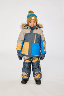 Two Piece Play Snowsuit Colorblock With Grey And Blue Dinosaur Print Pants - J10PB41_04930