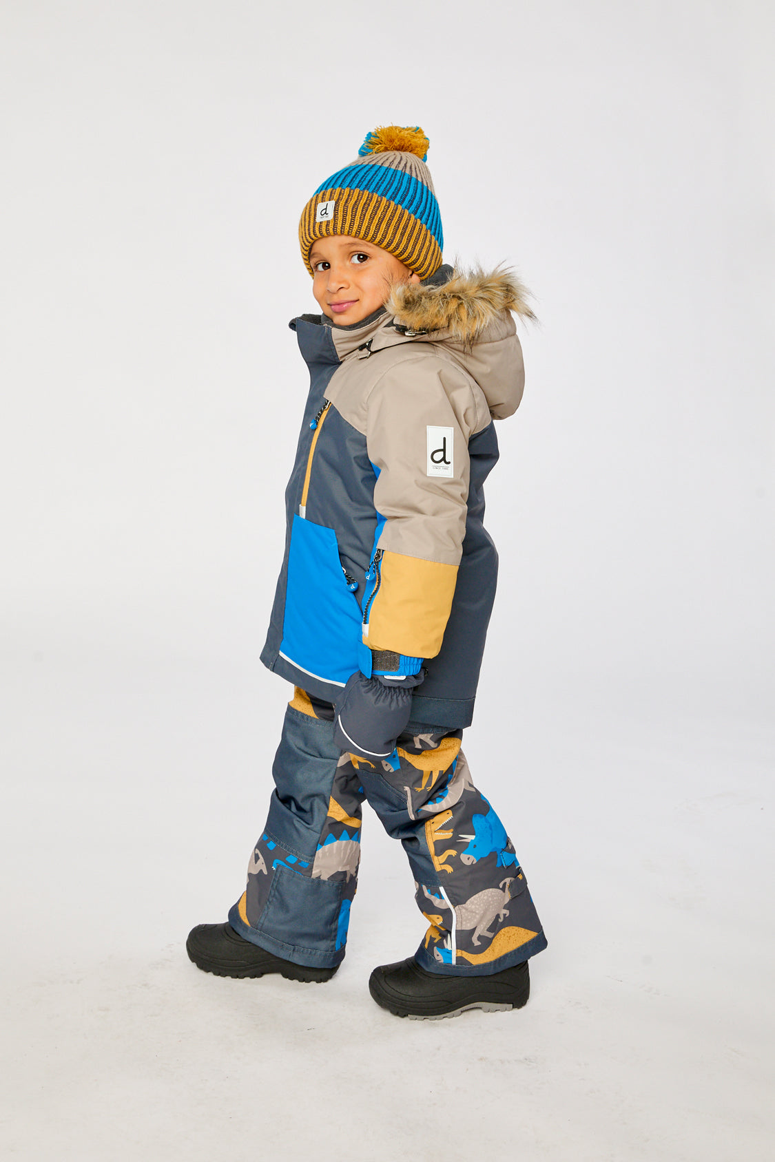Two Piece Play Snowsuit Colorblock With Grey And Blue Dinosaur Print Pants - J10PB41_04930