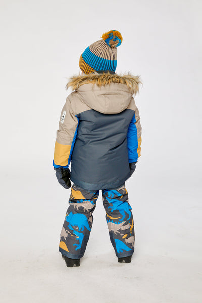 Two Piece Play Snowsuit Colorblock With Grey And Blue Dinosaur Print Pants - J10PB41_04930