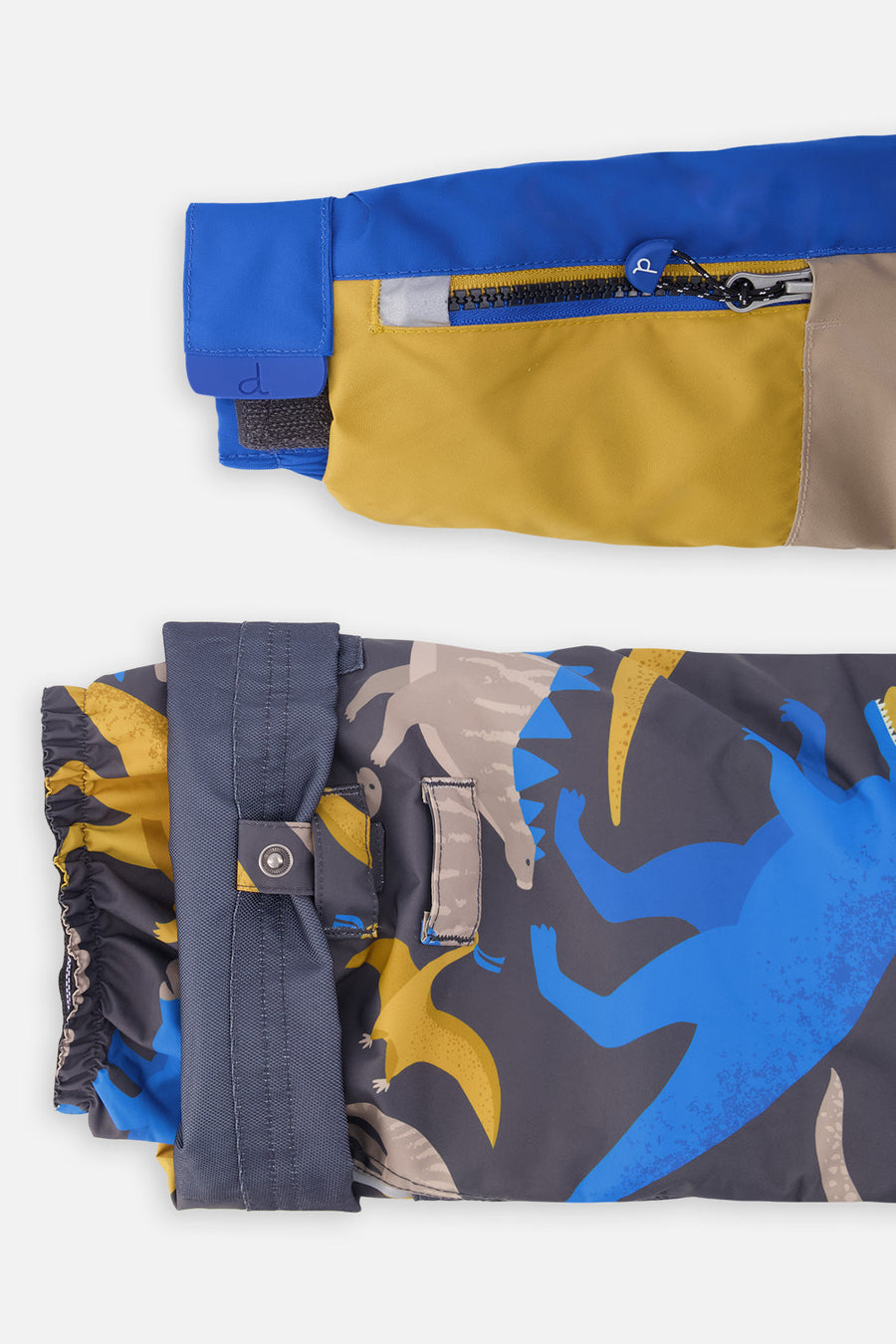 Two Piece Play Snowsuit Colorblock With Grey And Blue Dinosaur Print Pants - J10PB41_04930