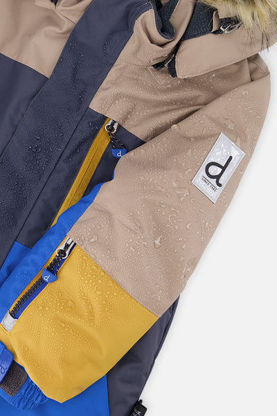 Two Piece Play Snowsuit Colorblock With Grey And Blue Dinosaur Print Pants - J10PB41_04930