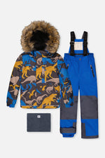 Two Piece Play Snowsuit Grey And Blue Dinosaur Print With Blue Pants - J10PB41_1J057