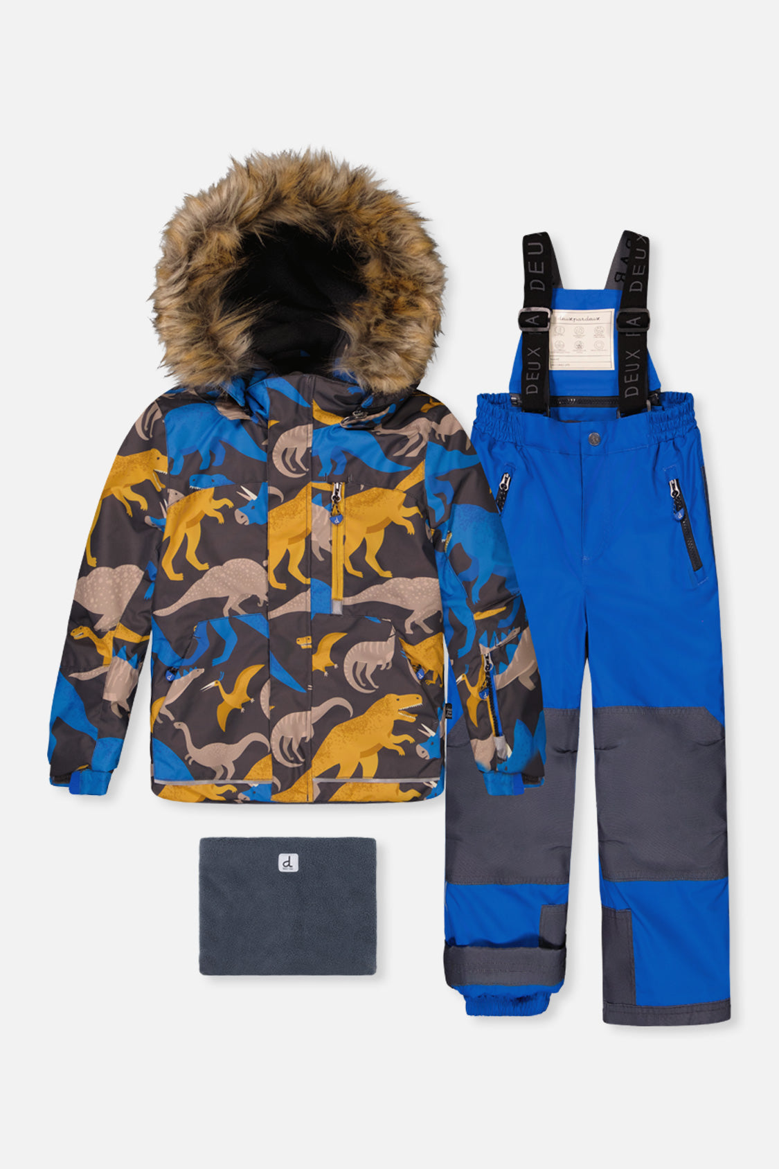 Two Piece Play Snowsuit Grey And Blue Dinosaur Print With Blue Pants - J10PB41_1J057