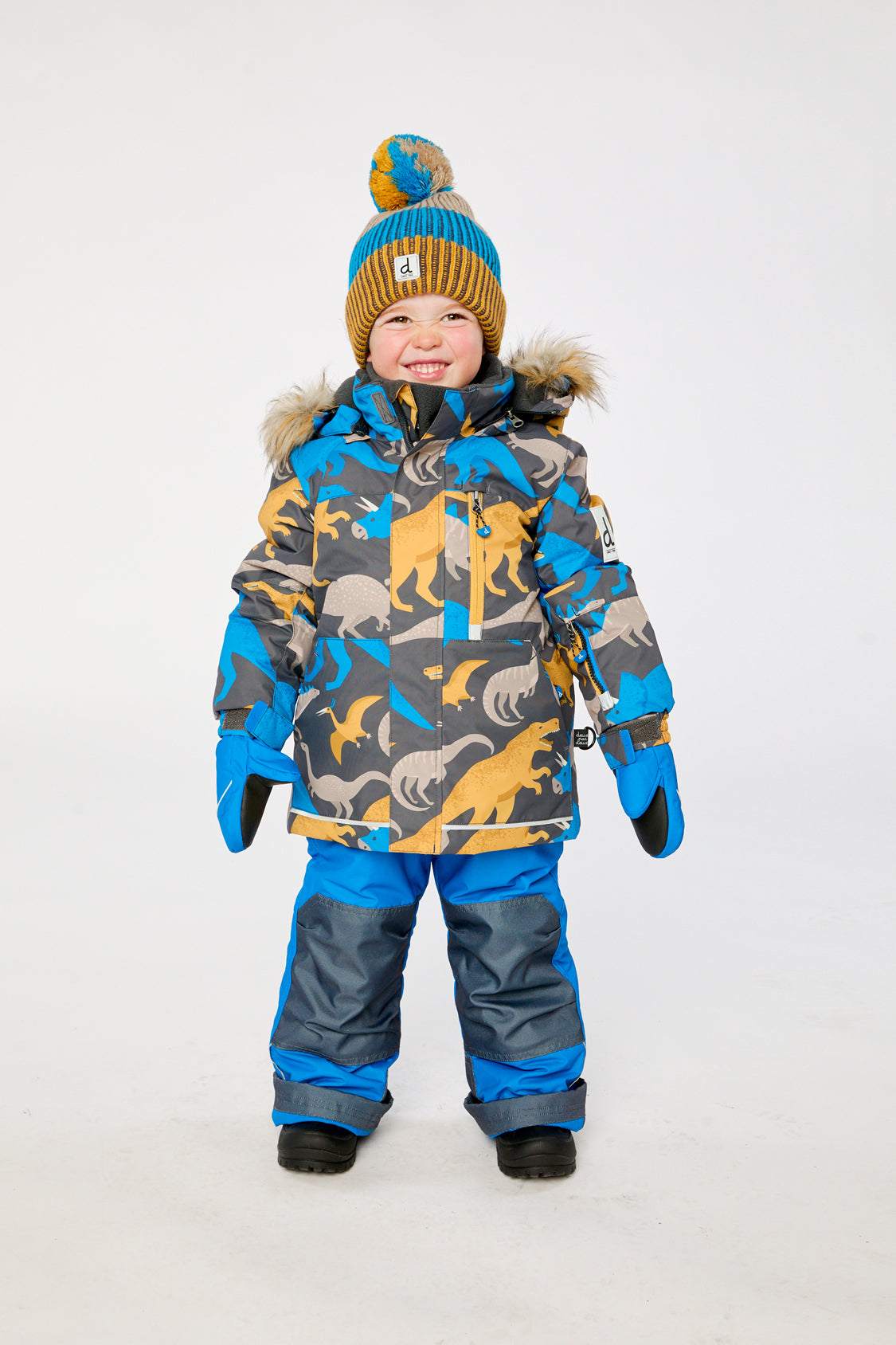 Two Piece Play Snowsuit Grey And Blue Dinosaur Print With Blue Pants - J10PB41_1J057