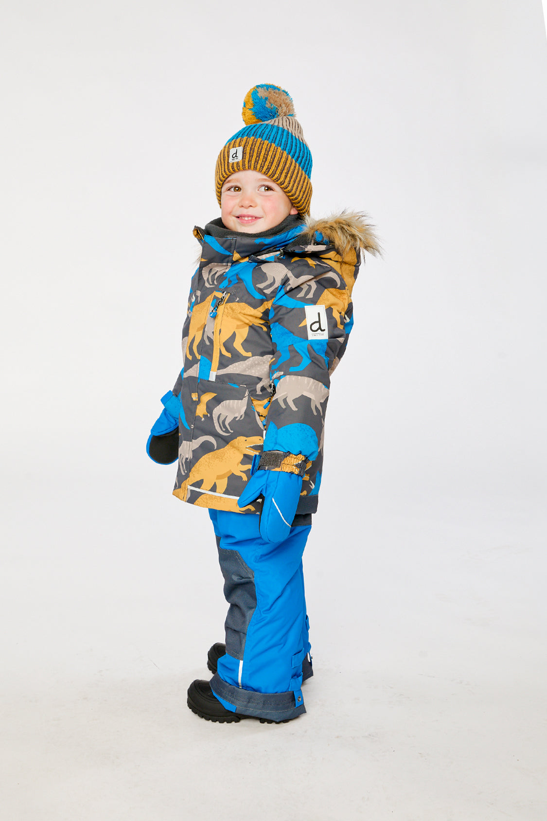 Two Piece Play Snowsuit Grey And Blue Dinosaur Print With Blue Pants - J10PB41_1J057