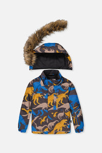 Two Piece Play Snowsuit Grey And Blue Dinosaur Print With Blue Pants - J10PB41_1J057