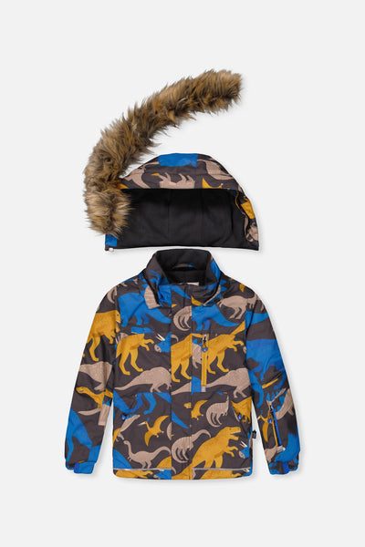 Two Piece Play Snowsuit Grey And Blue Dinosaur Print With Blue Pants - J10PB41_1J057