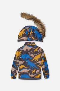 Two Piece Play Snowsuit Grey And Blue Dinosaur Print With Blue Pants - J10PB41_1J057