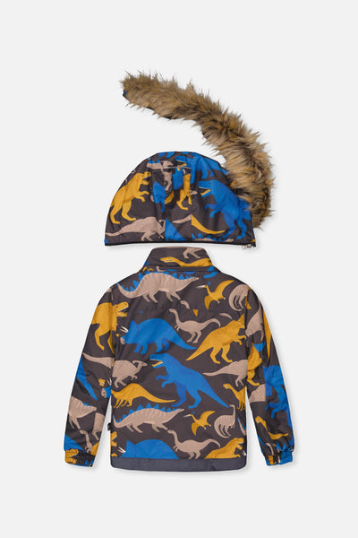 Two Piece Play Snowsuit Grey And Blue Dinosaur Print With Blue Pants - J10PB41_1J057