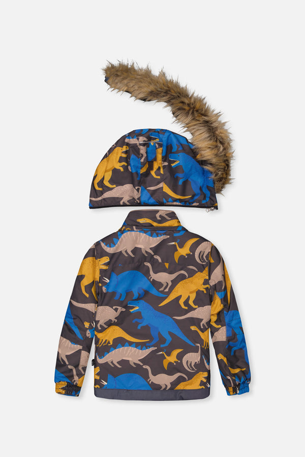 Two Piece Play Snowsuit Grey And Blue Dinosaur Print With Blue Pants - J10PB41_1J057