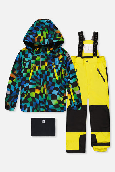 Two Piece Play Snowsuit Green Yellow And Blue Checkerboard With Yellow Pants - J10PB42_03320