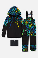 Two Piece Play Snowsuit Black Colorblock With Green Yellow And Blue Checkerboard Pants - J10PB42_09990