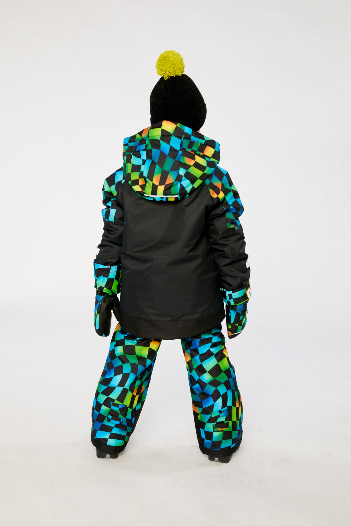 Two Piece Play Snowsuit Black Colorblock With Green Yellow And Blue Checkerboard Pants - J10PB42_09990