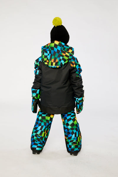 Two Piece Play Snowsuit Black Colorblock With Green Yellow And Blue Checkerboard Pants - J10PB42_09990